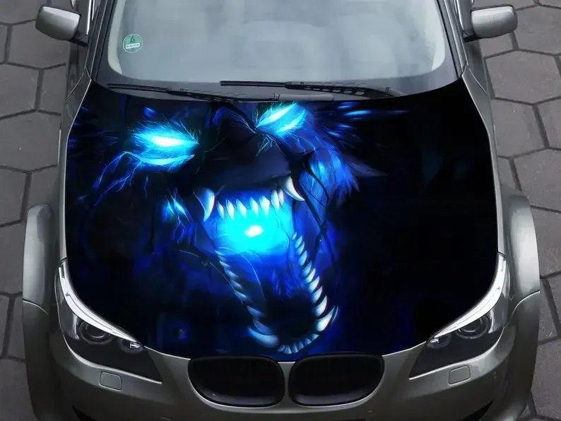 Car Hood Wrap Decal, Wolf, Angry, Vinyl Sticker, Graphic Decal, Truck Decals, Truck Graphic, Bonnet Decal, F150, Dragon