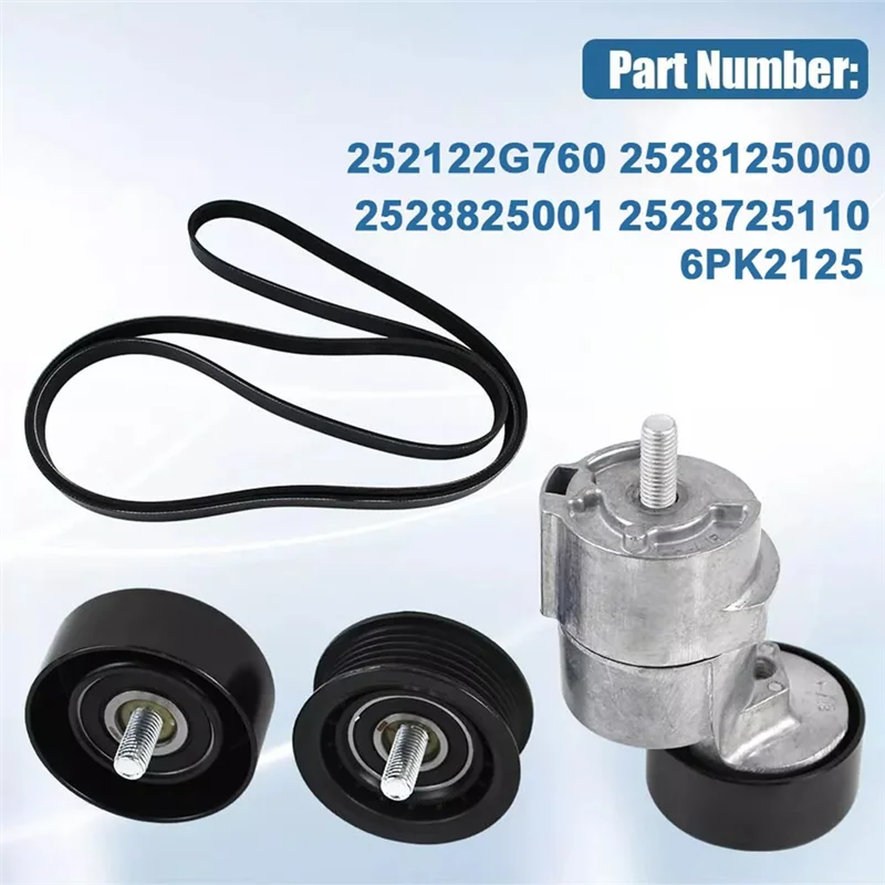 

1Set Belt Tensioner & Idler Pulley V-Ribbed Belt Kit For Hyundai Kia 2.0 2.4 L4 06-15 25281-25000 25212-2G760 2528725110-A14Z