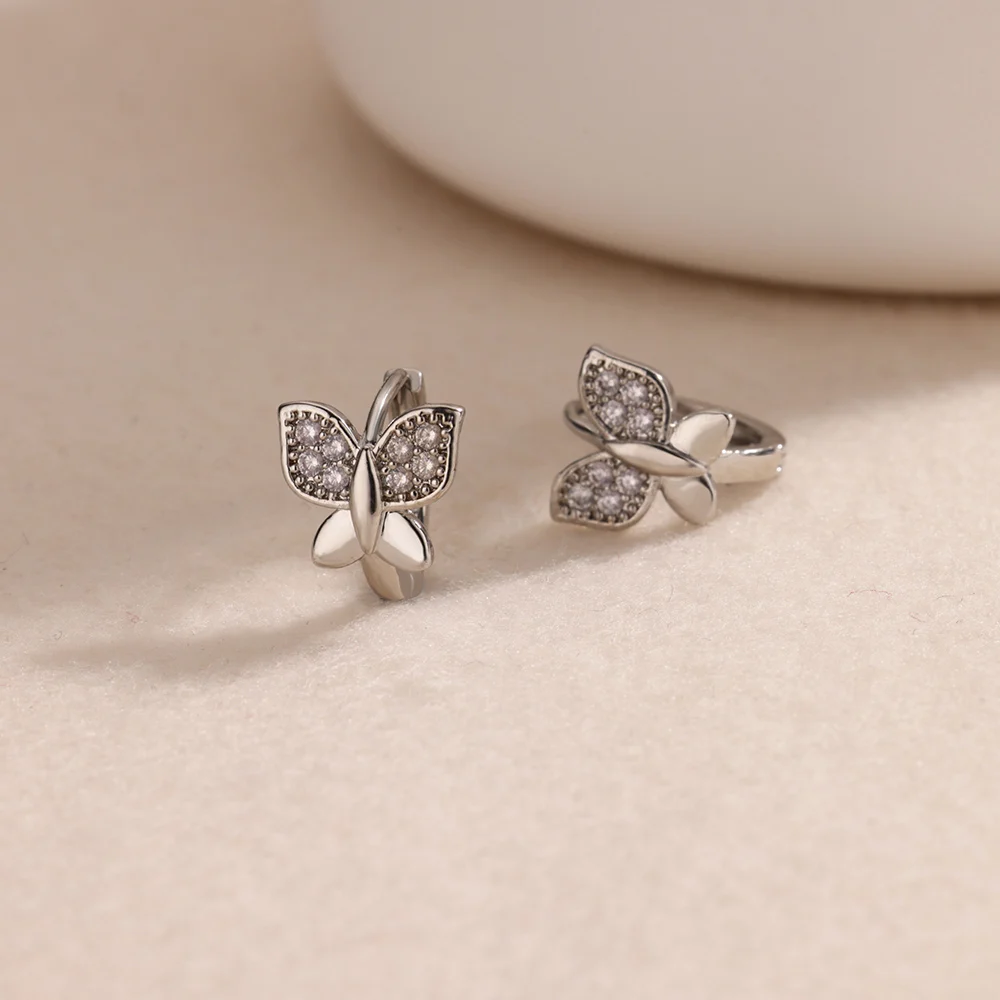 Butterfly Zirconia Hoop Earrings For Women 2026 Trending New Stainless Steel Earrings Couple Luxury Brand Jewelry mujer