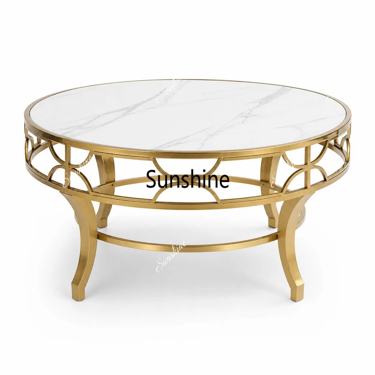 black and white sintered stone plate, stainless steel electroplated frame living room furniture