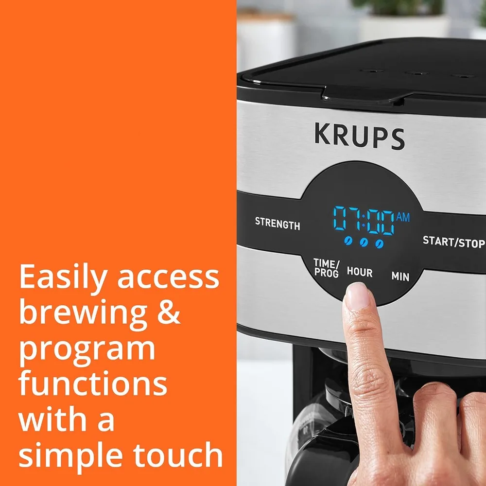 Krups Simply Brew Stainless Steel Drip Coffee , Drip Free, Dishwasher Safe Pot Silver and Black