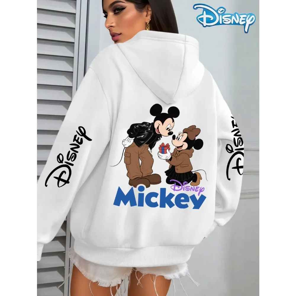 2025 Disney Mickey e Minnie Mouse Cartoon Impresso Moletom Com Capuz para Mulheres Outono/inverno Moda e Legal Jaqueta Casual