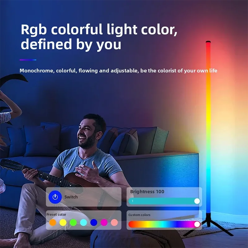 Smart  RGB Corner Floor Lamp with App & Remote Control, Dimmable LED Mood Light for Gaming Living Room Bedroom
