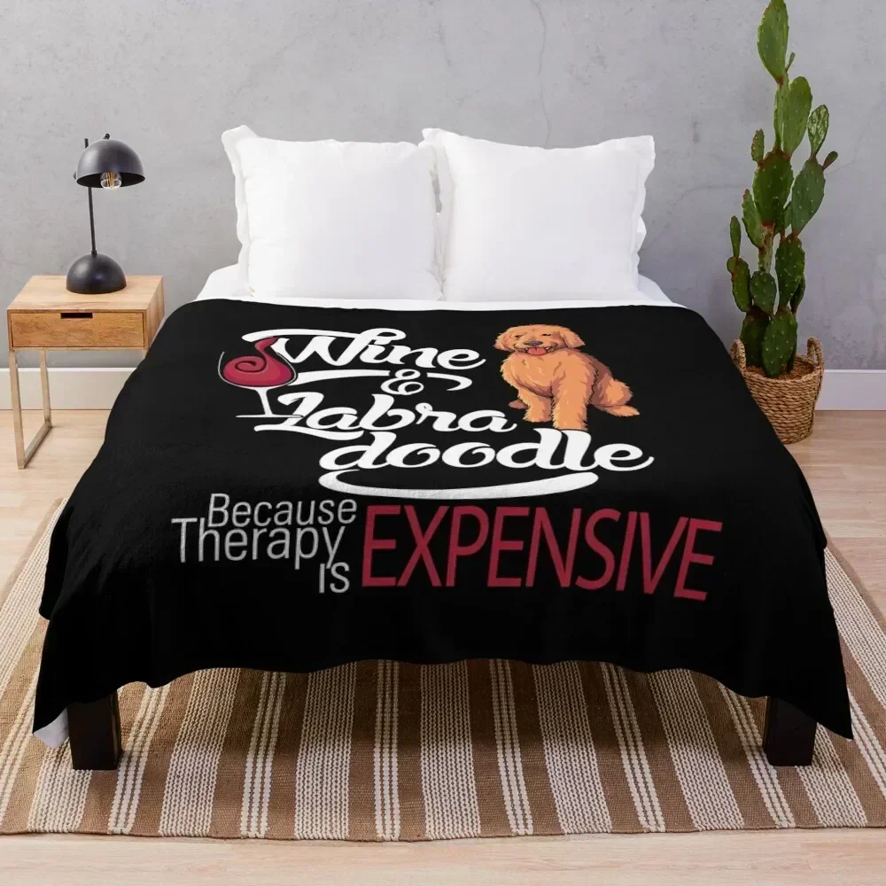 

Wine and Labradoodle Funny gift Throw Blanket Stylish Decor Blanket Gift for Friends Roommate