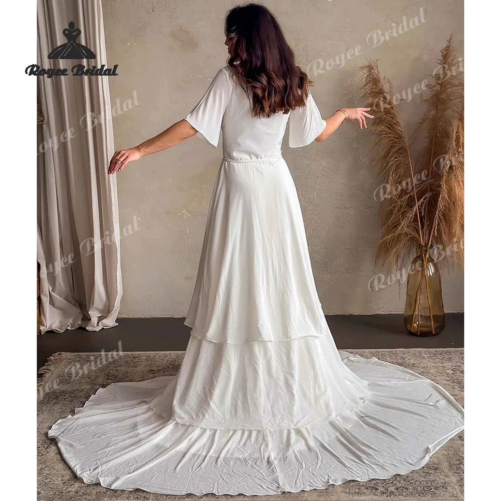 Medieval Style Layered Chiffon A Line Wedding Dresses 2026 Flutter Sleeve Beach Bridal Gown Customized vestido de novia