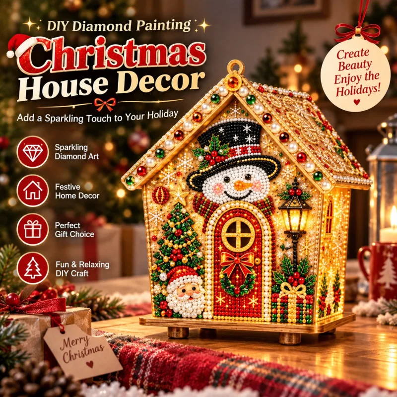 Christmas 3D DIY Pearl Art House, Ornament Rhinestone Santa Snowman, Gingerbread Home Decoration Xmas Tree, Hanging Gift Decor