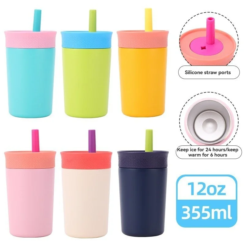 High-value Straw Cup Mixed Color Design Sense Stainless Steel Vacuum Insulation Cup Mini Portable Coffee Cups view 2