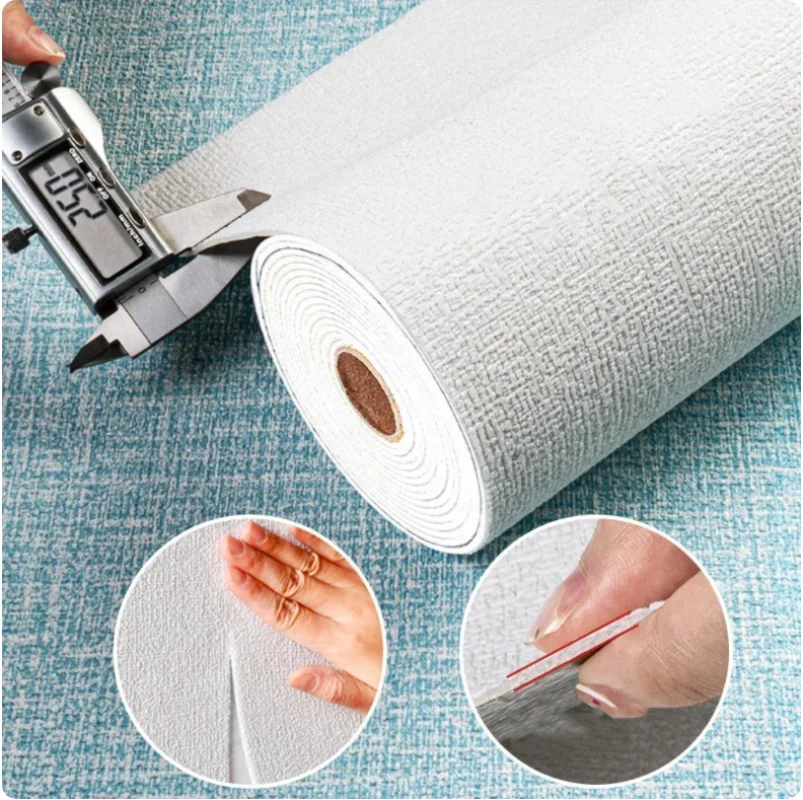 Thickened Self-adhesive Linen Texture Anti-collision Wall Sticker Roll Living Room Bedroom Waterproof Decoration Foam Wallpapers