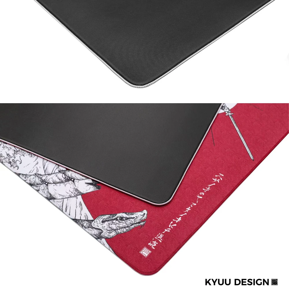 KYUU DESIGN Tappetino per mouse da gioco 480x400mm - Samurai vs Serpent Art a otto teste Base in gomma antiscivolo Controllo di precisione per giocatori
