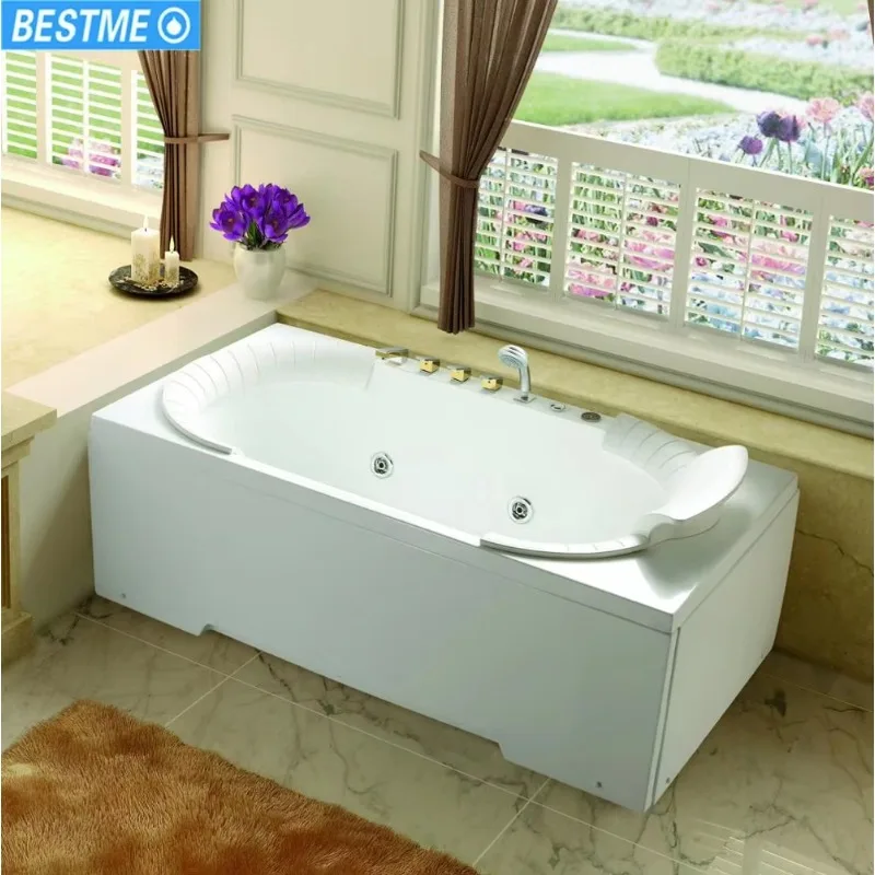 Standard Material Corner Whirlpool Double Person Pillow Bath Tub Fiberglass Hot Soaking Tub Freestanding Handle Spa Bathtub