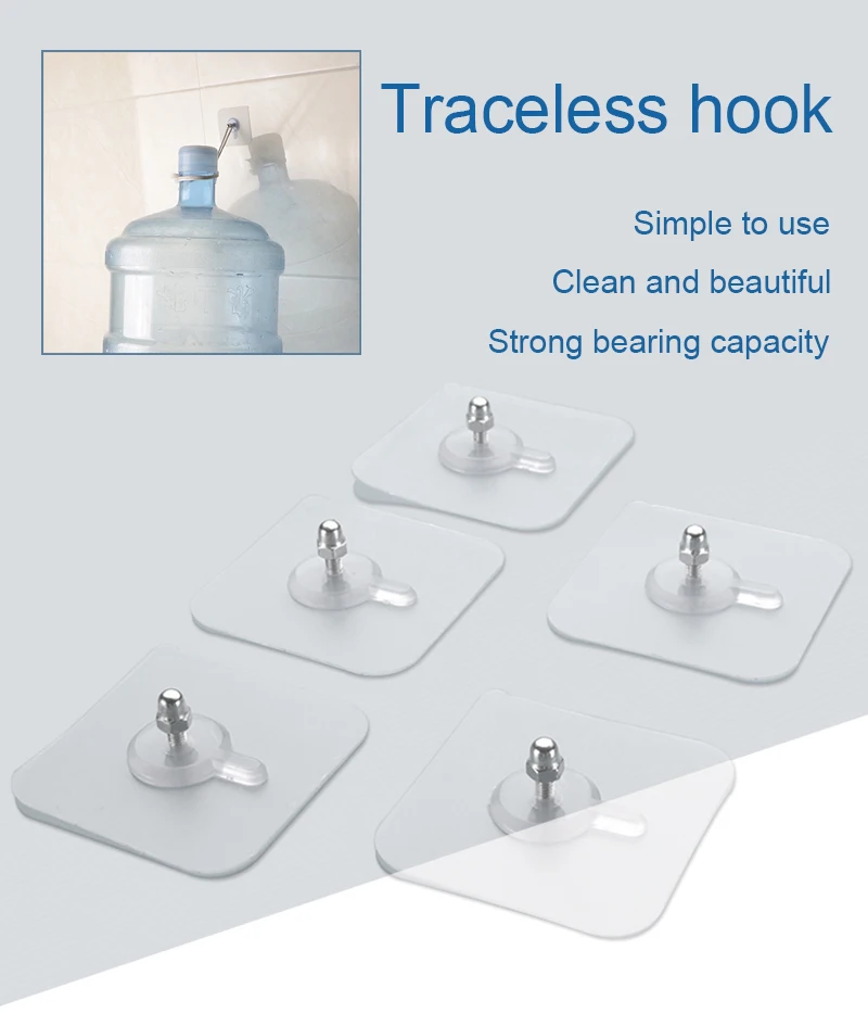 

Wall Hooks 6KG Load Bearing Traceless Hook Strong Transparent Suction Cup Sucker Hanger Kitchen Bathroom Multi Use Adhesive Hook