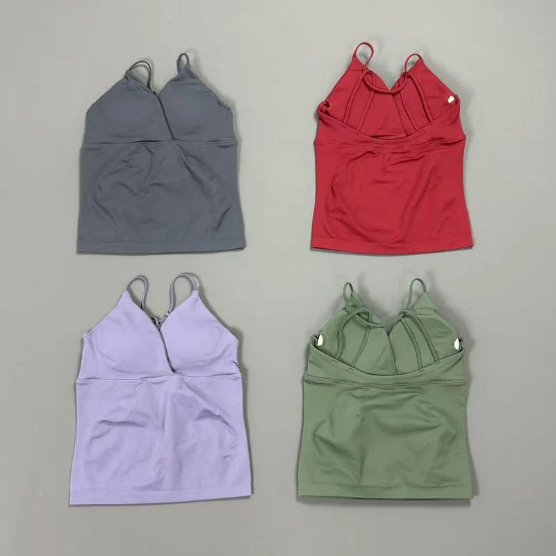 Fitness Tank Top Women Twist Front Thin Strap Longline Seamless Vest Quick Dry Slim Fit Workout Top Gym Jogging Sports Tops