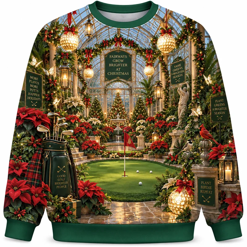 Christmas Golf Sweatshirt Santa Gingerbread Turtle Reindeer Astronaut Crewneck Xmas Pullover Holiday Sports Party Fun Gift Top