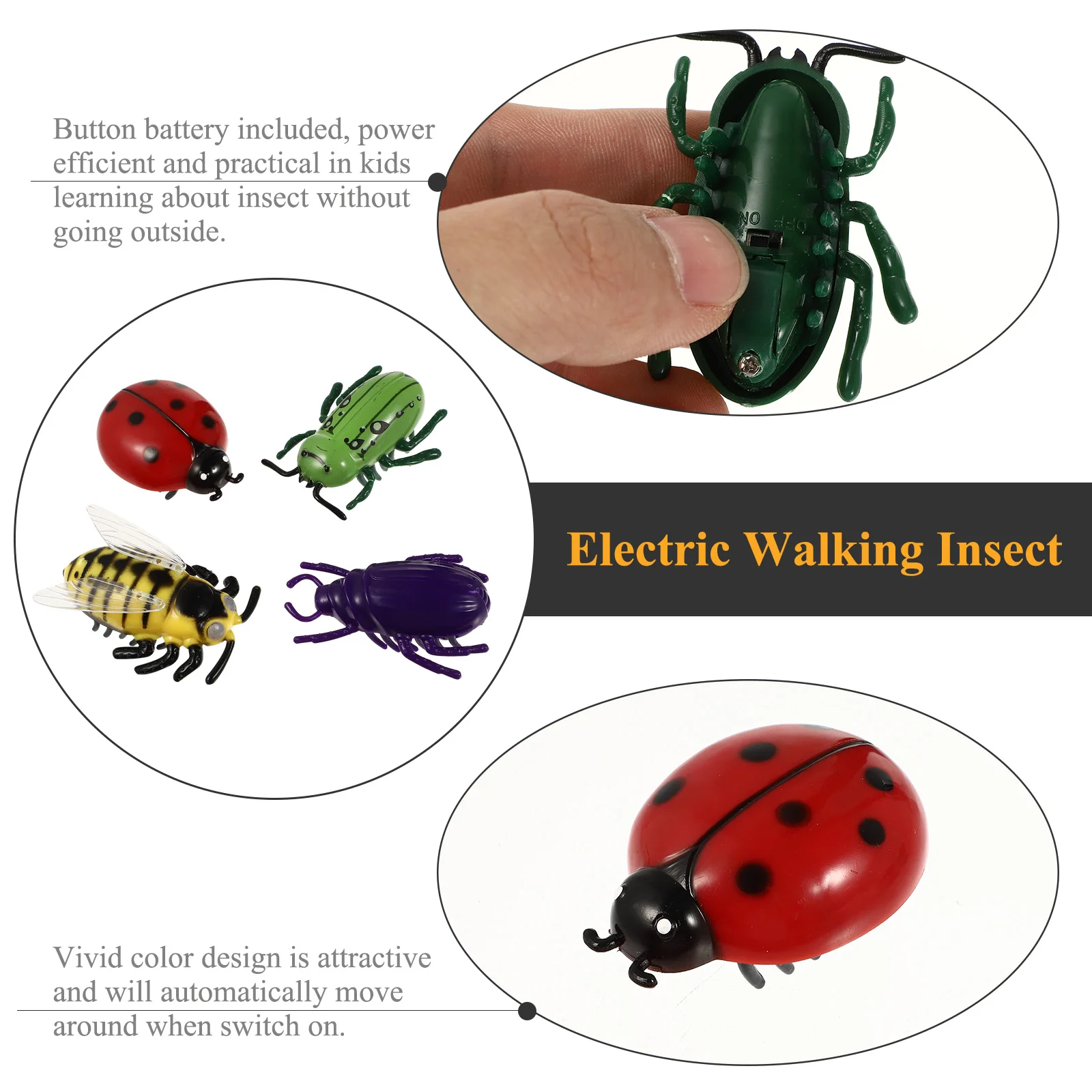 4 Pcs Bug Catcher for Kids Car Toy Electric Walking Ladybug Tricky Props Toddler