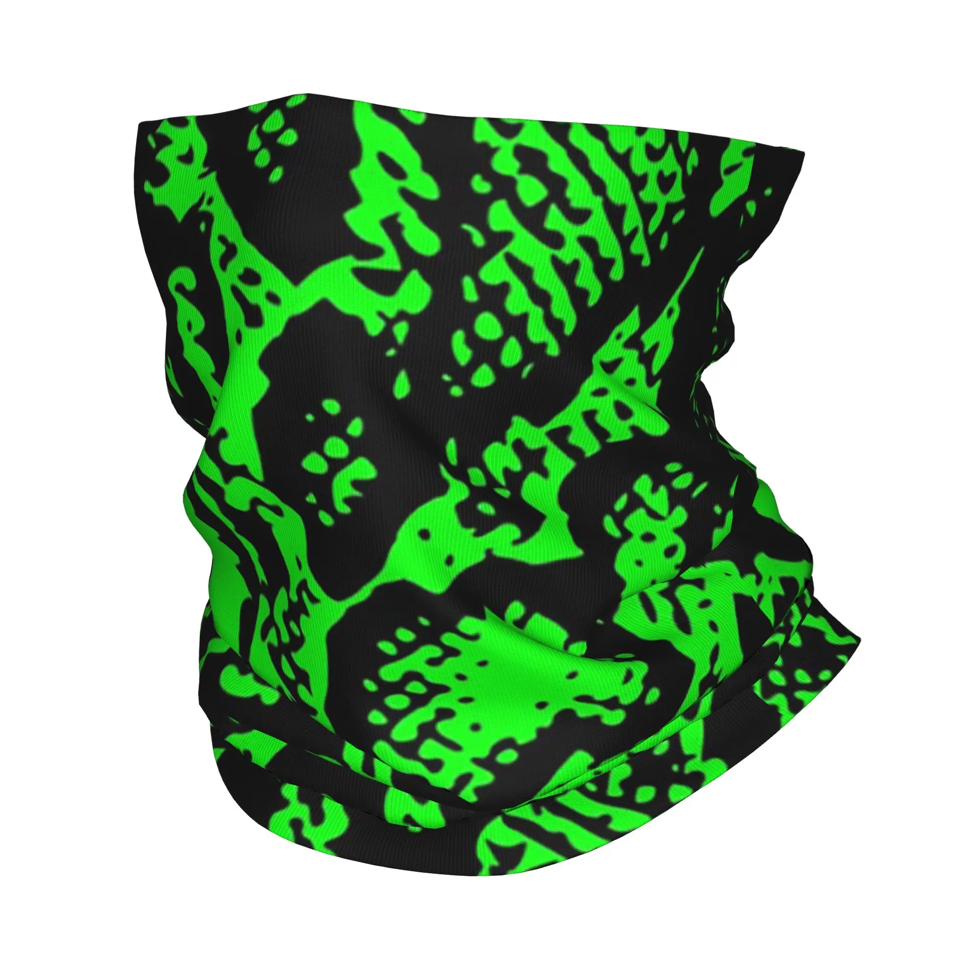 Lime Green and Black Python Snake Skin Design Bandana Neck Gaiter Printed Mask Scarf Warm Balaclava Hiking Fishing Unisex Adult