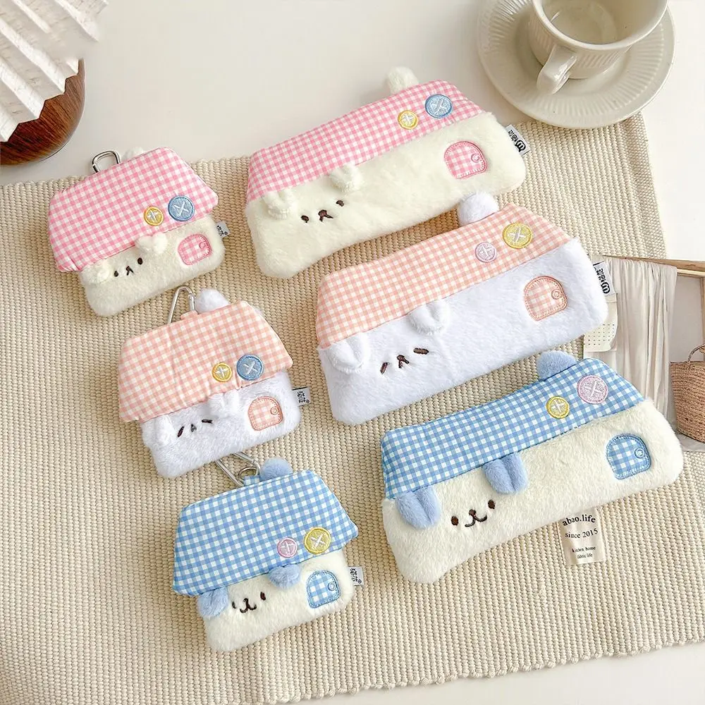 

New House Shape Coin Purse Plush Large Capacity Pen Bag Multifunctional Cartoon Earphone Bag School Stationery Organizer