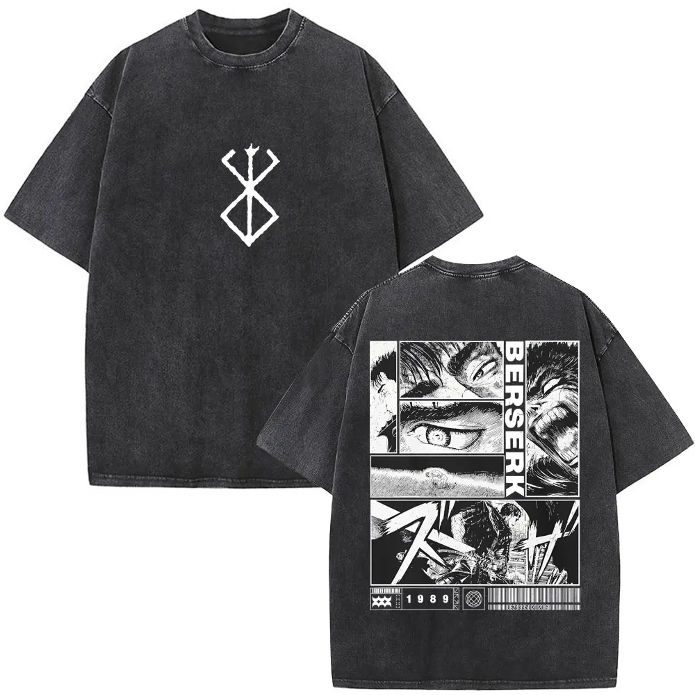 Limted Washed Anime Berserk Guts T-shirt Harajuku Manga Gatsu Griffith Zodd O-Neck Tee Shirt Men Women Cotton Casual Loose Tees view 4