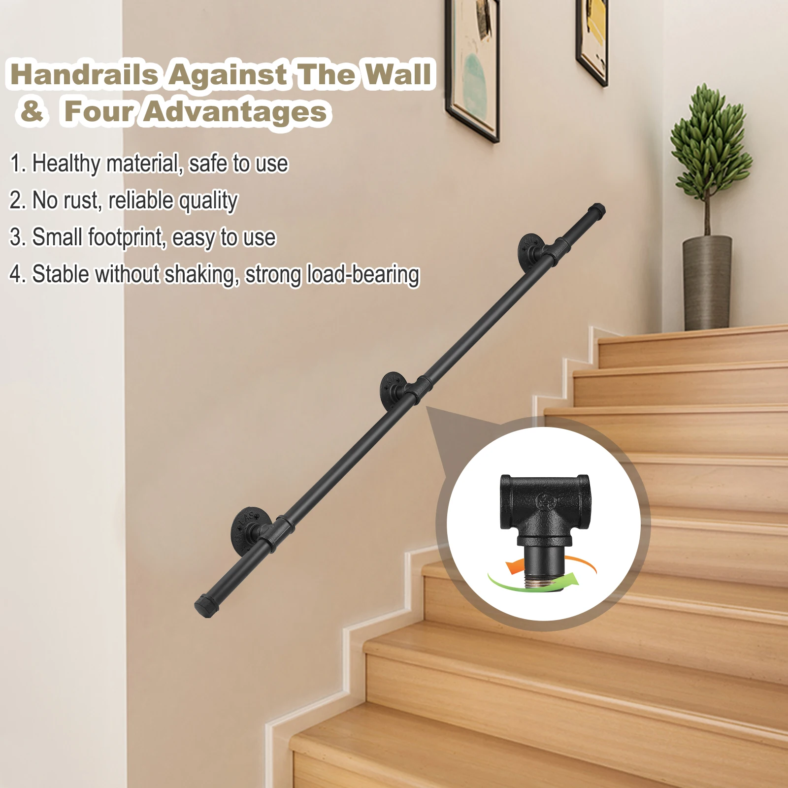 درابزين درج مضاد للانزلاق من الحديد المطاوع ، أنبوب مياه منزلي بسيط ، جدار داخلي مائل ، سلم متحرك لكبار السن ، تجارة #6