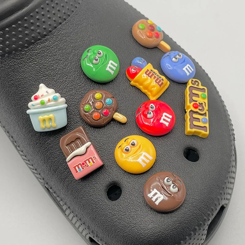 5Pcs Cute Letter M Bean Shoe Charms For Child's Slippers DIY Parts Chocolate Candy Funny Decoration Pins Fit Clogs Accessories