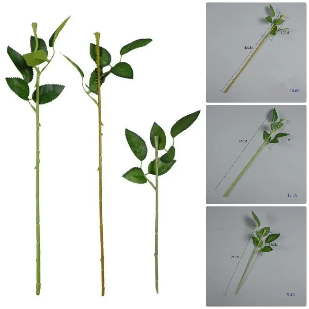 10Pcs with Artificial Leaves Fake Flower Stem Home Decor Gardening Craft Accessories Flowers Stick Rod 21/42/44cm Plastic