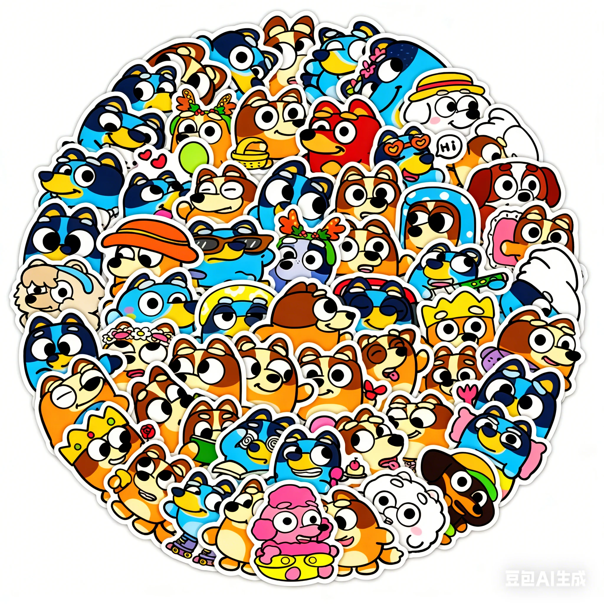 

Набор из 100 наклеек Q-версии с мультяшными персонажами Bluey для скрапбукинга, багажа, ноутбуков, гитар, автомобилей, велосипедов, скейтбордов, игрушек