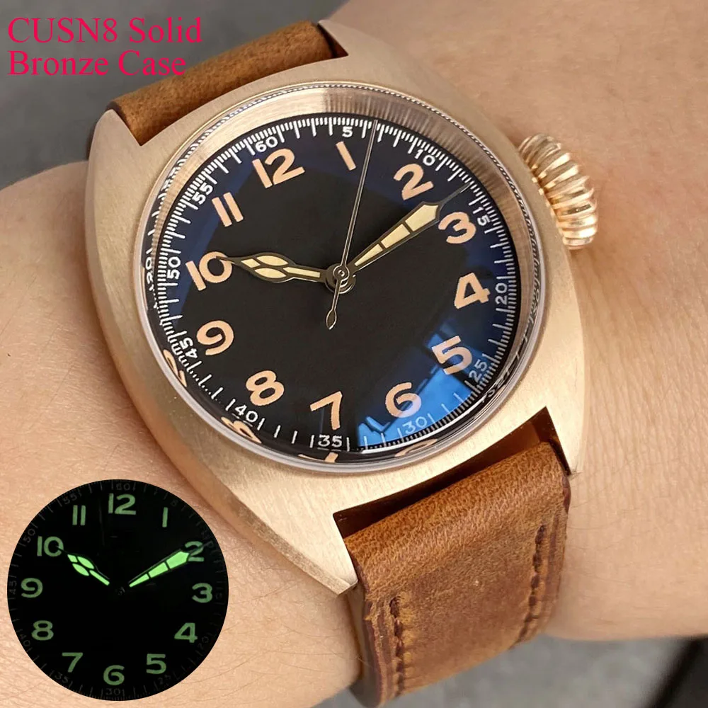 CUSN8 Solid Bronze Case Tandorio NH35 Domed AR Sapphire 36mm Lume Vintage Mechanical Watch Men 200M Dive Clock Leather Band