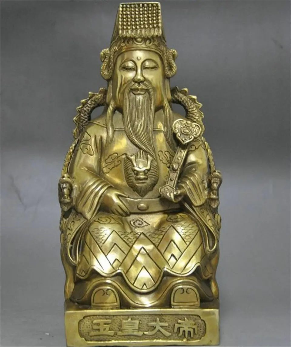 

Chinese Taoism copper brass Deity Heaven Jade Emperor seat Dragon Chair Statue