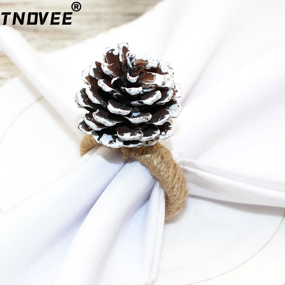 6Pcs Christmas Pine Cones Napkin Rings Natural Pinecones Napkin Buckles for Christmas Dinner Table Decor Christmas Tree Ornament