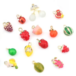 2pc Cute Metal Strawberry Watermelon Cherry Grape Apple Lemon Megranate Charms Pendant Earring Bracelet DIY Jewelry Craft Making
