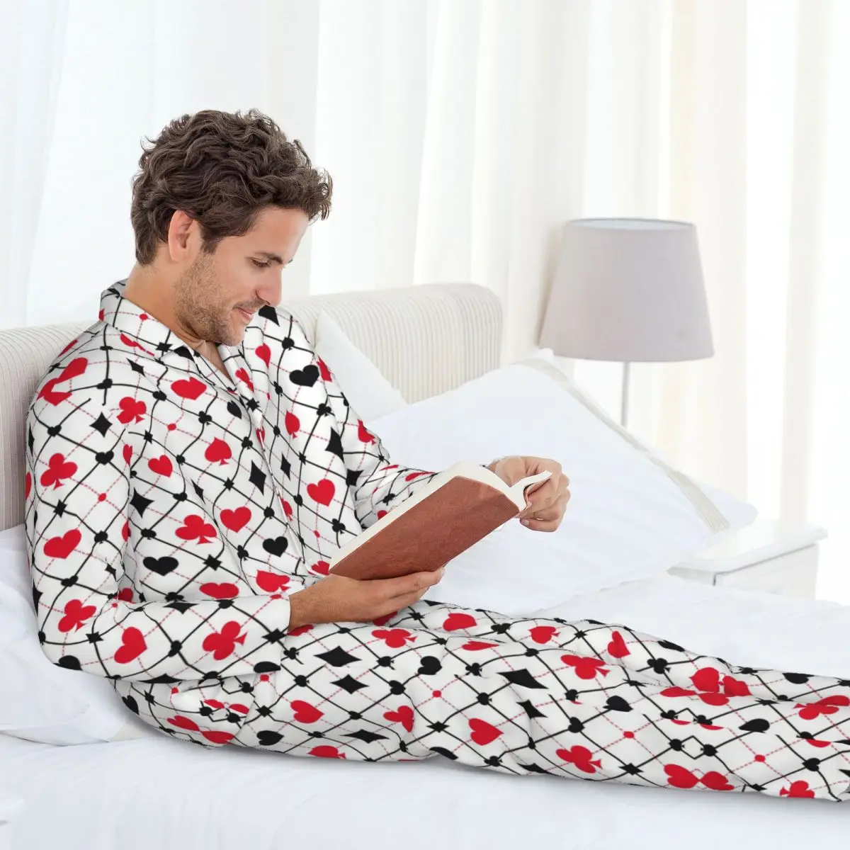 Men Pajamas Set of Autumn Winter Long-Sleeved Poker Home Clothing Sleepwear 2PCS/Set