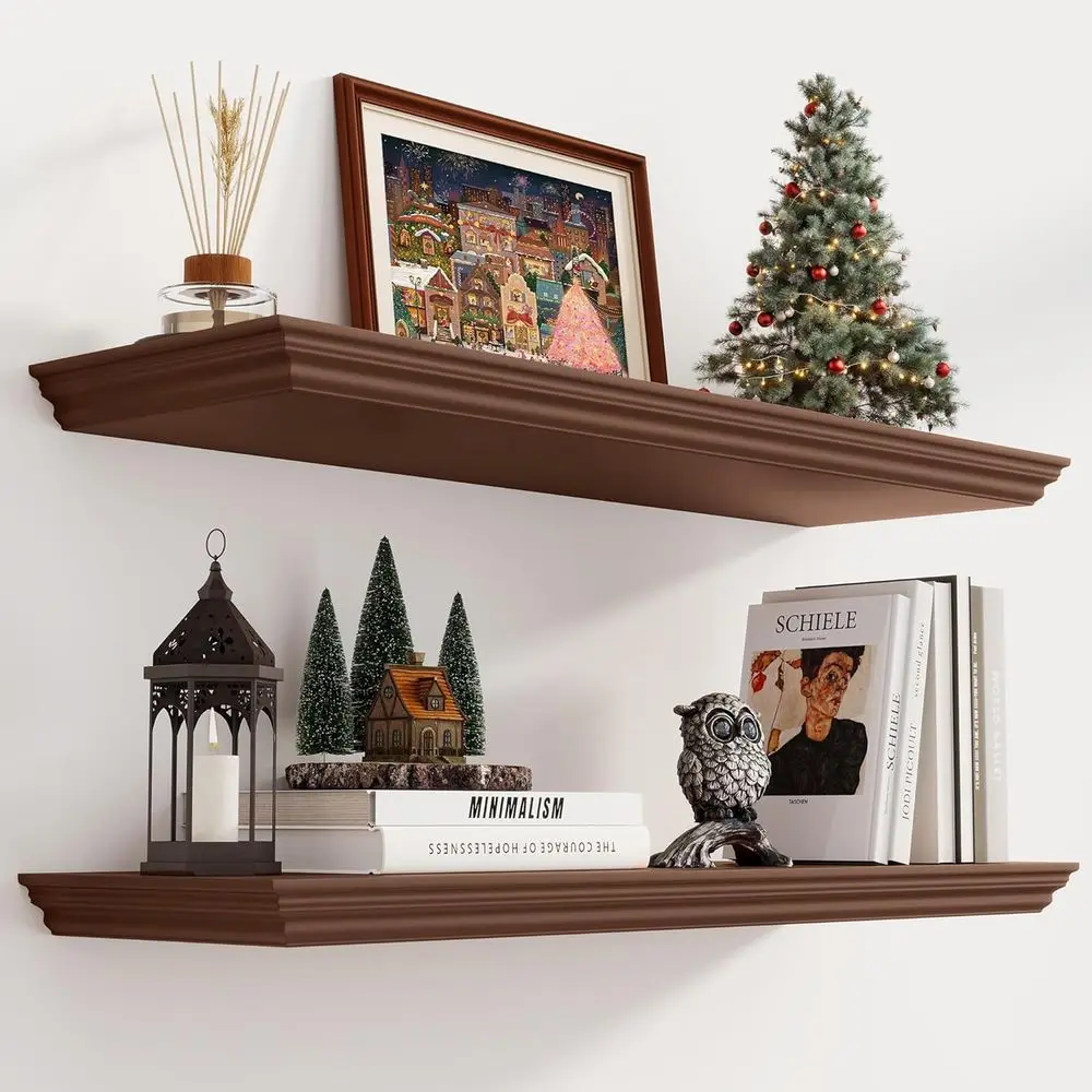 

Floating Shelves 32 Inch Long, 9.3 Inch Deep Classic Crown Molding Floating Shelves for Wall, Rustic Wooden Shelves for Wall Dec