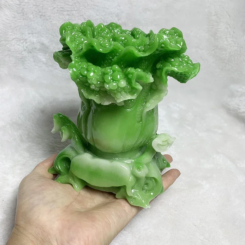 Jade powder optimized synthetic crafts, home living room, office, study decoration gifts, cabbage pen holder, 1 piece
