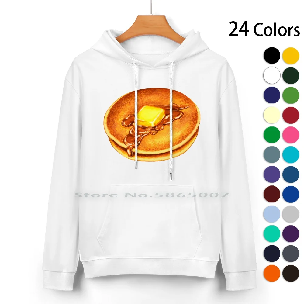 Pancakes Pattern-Blue Pure Cotton Hoodie Sweater 24 Colors Food Pattern Pancake Breakfast Vintage Retro 100% Cotton Hooded