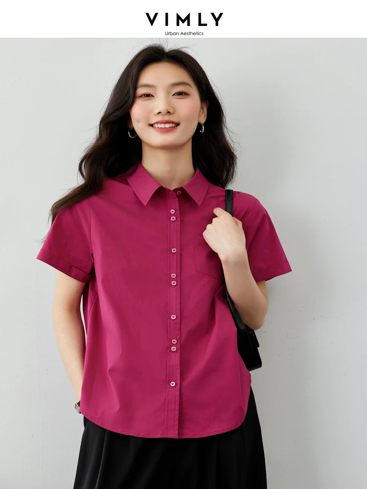 Vimly Cotton Blend Button Up Shirt for Women 2023 Autumn Pointed Collar Long Sleeve Straight-cut Shirts & Blouses Workwear M3536