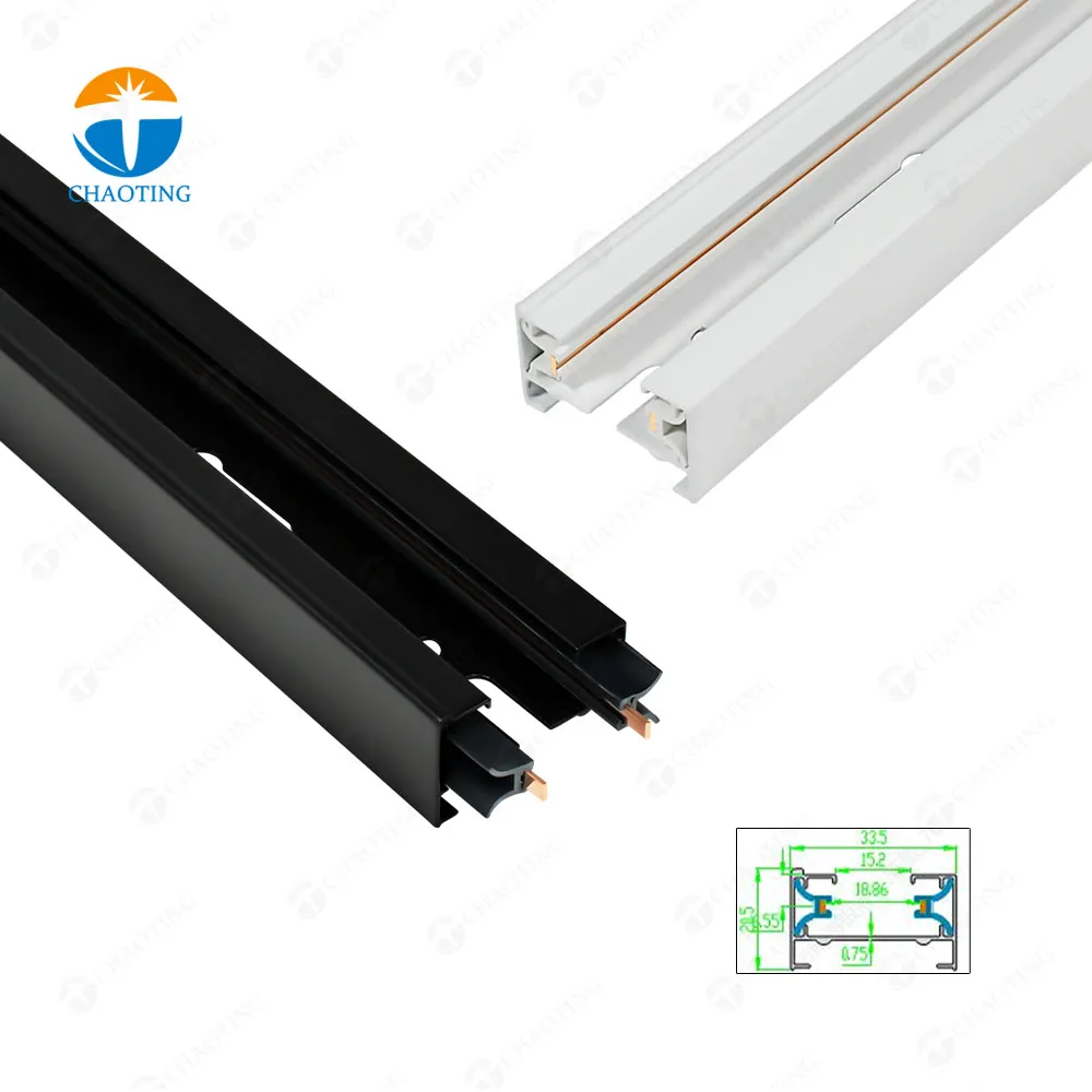 Oppervlak Opknoping 1M 1.5M Commerciële 2 Draad Spot Light Accessoires System Aluminium Eenfase Led Track Rail En accessorie