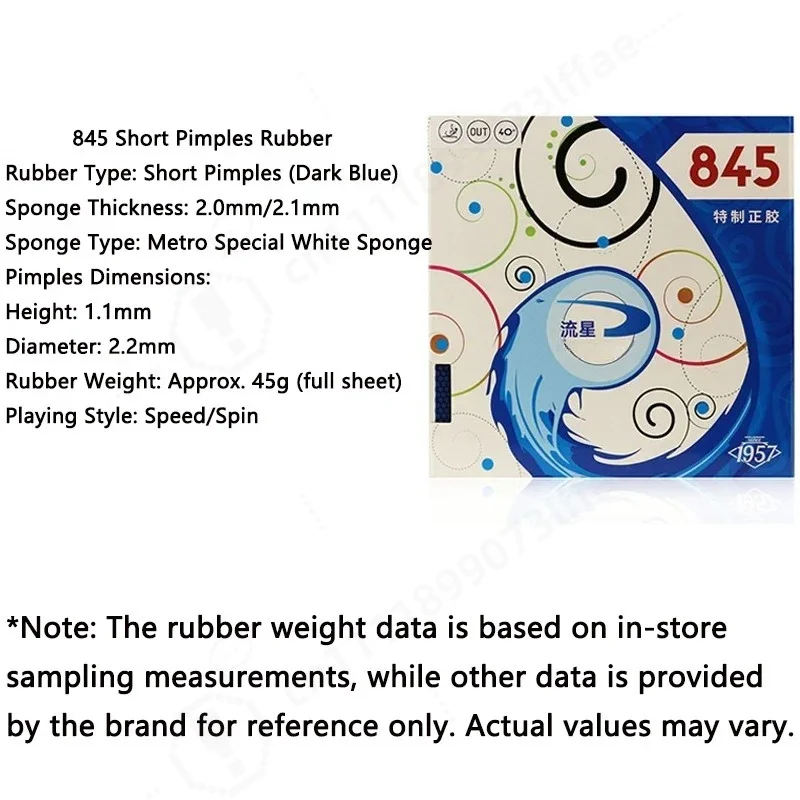 Original METEOR 845 Pips-out Table Tennis Rubber Sheet Fast Attack Short Pips Offensive Ping Pong Blue Rubber White Sponge ITTF