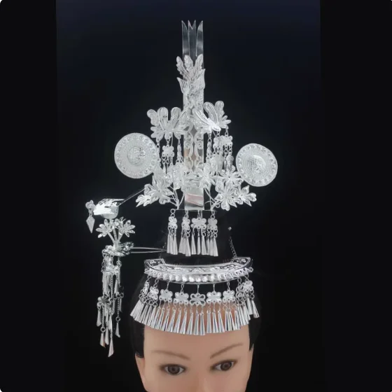 

Chinese Hmong Ethnic Dance Costumes Headwear Silver Jewelry