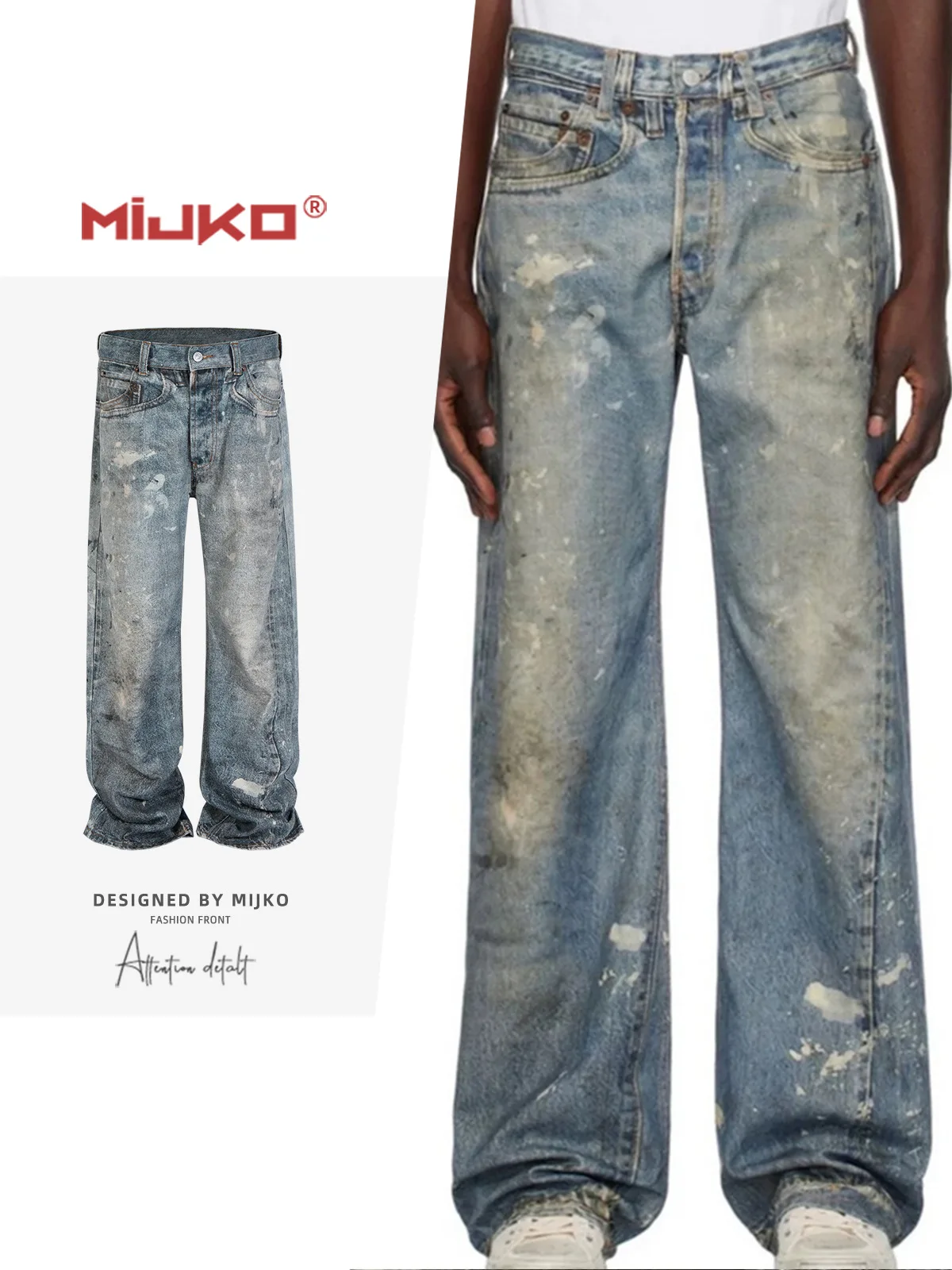 

MIJKO 3D Painted Washed Baggy Jeans for Men and Women Wide Leg Vintage Casual Denim Trousers Loose