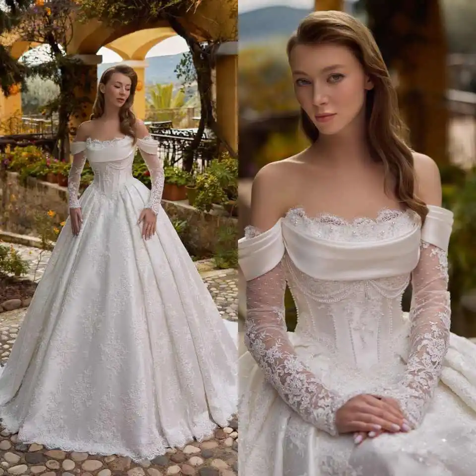 

Роскошные свадебные платья-баллоны с открытыми плечами, кружевные, в стиле принцесса, больших размеров, на заказ, Vestidos De Novia