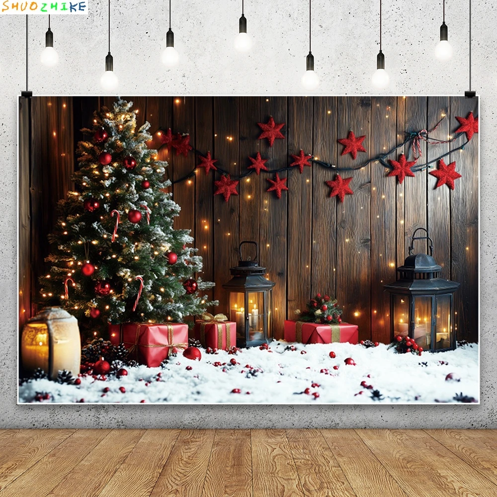 Christmas Day Wreath Family New Year Party Photography Backdrops Prop Window Living Room Xmas Tree Gift Snow Background OZ-07