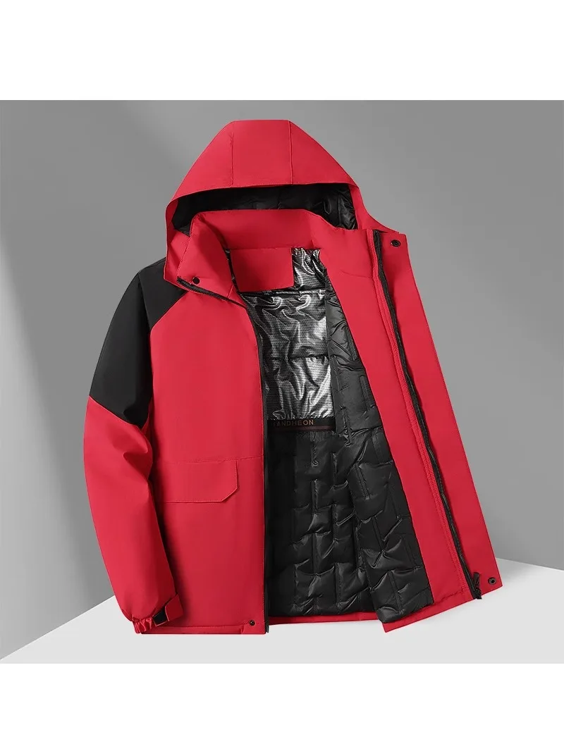 

Men's Thiened Cotton Jaet Winter Outerwear Anti-Cold Workwear Large Size Trendy Faionable Removeable Hat Zipper Closure