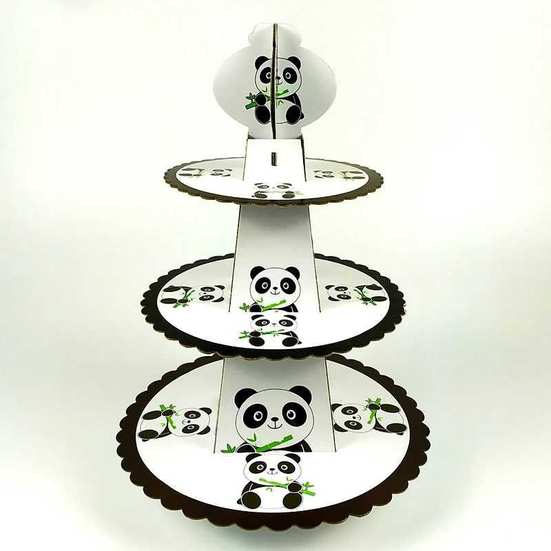 

1set/lot Cute Panda Theme Girls kids Favors Cupcake Holder Baby Shower Paperboard Cake Stand Happy Birthday Party Event Supplies