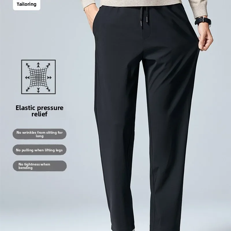 

Warm Fce Lined Thiened Straight Leg Elastic Waist Casual Pants for Men Autumn Winter New Sle Anti-Cold Long Trousers