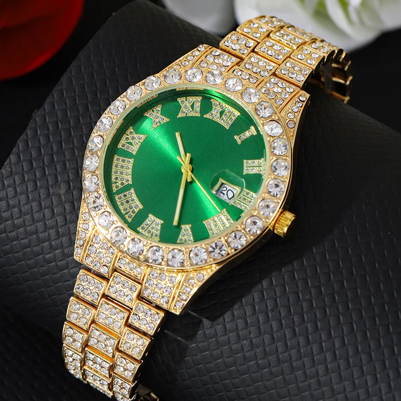 Hip Hop Fashion Watch for Men Full Diamond Around Luxury Quartz Mens Sports Watches Silver Gold