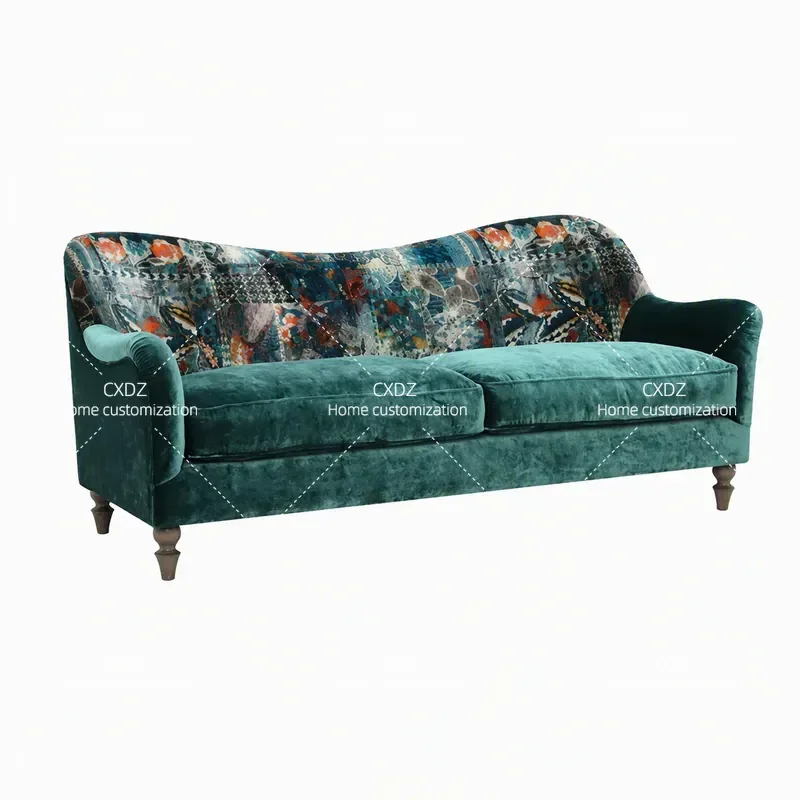 French Retro Semi Curved Sofa High Back Casual Double Triple Seater Medieval Style Small Apartment Living Room Furniture