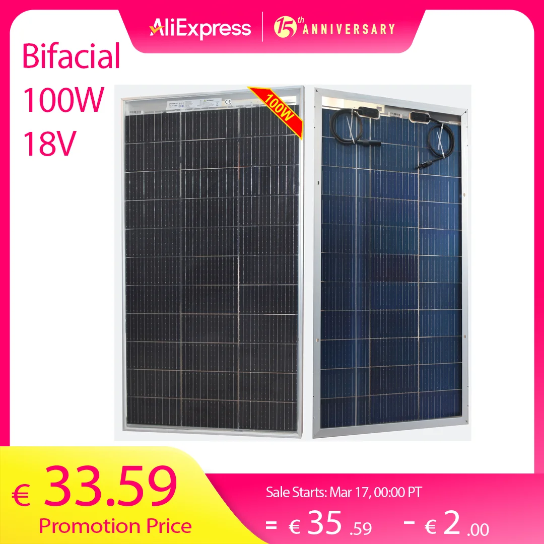 Bifacial Solar Panel 100W 200w 18V Transparent Solar Panel Solar Cell 12V Battery Charge For RV BOAT CAMPING HOME Llighting