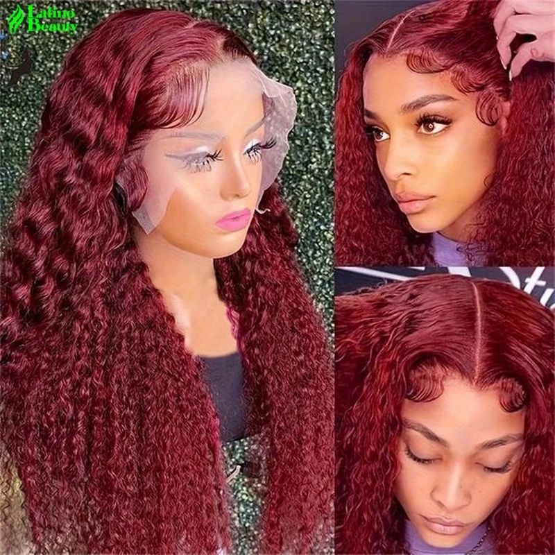 

Curly wigs 99J Burgundy 13X6 Hd Lace Frontal Human Hair Wig Colored 13X6 Hd Lace Frontal Wig 13X4 Red lace wig Deep Wave Water