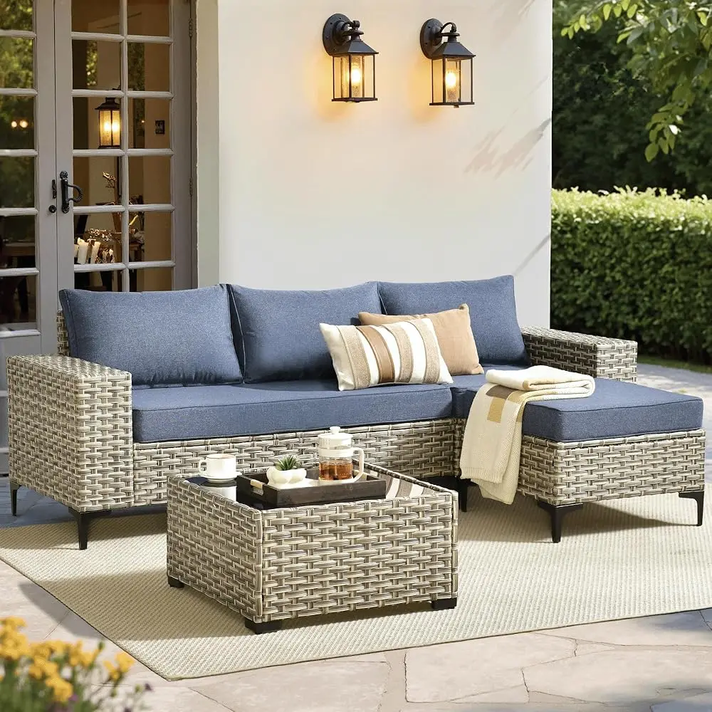 

5 Pieces Patio Furniture Set Outdoor Sectional Sofa Couch With Comfy Cushions Deep Seat, Modern Modular Wicker Rattan