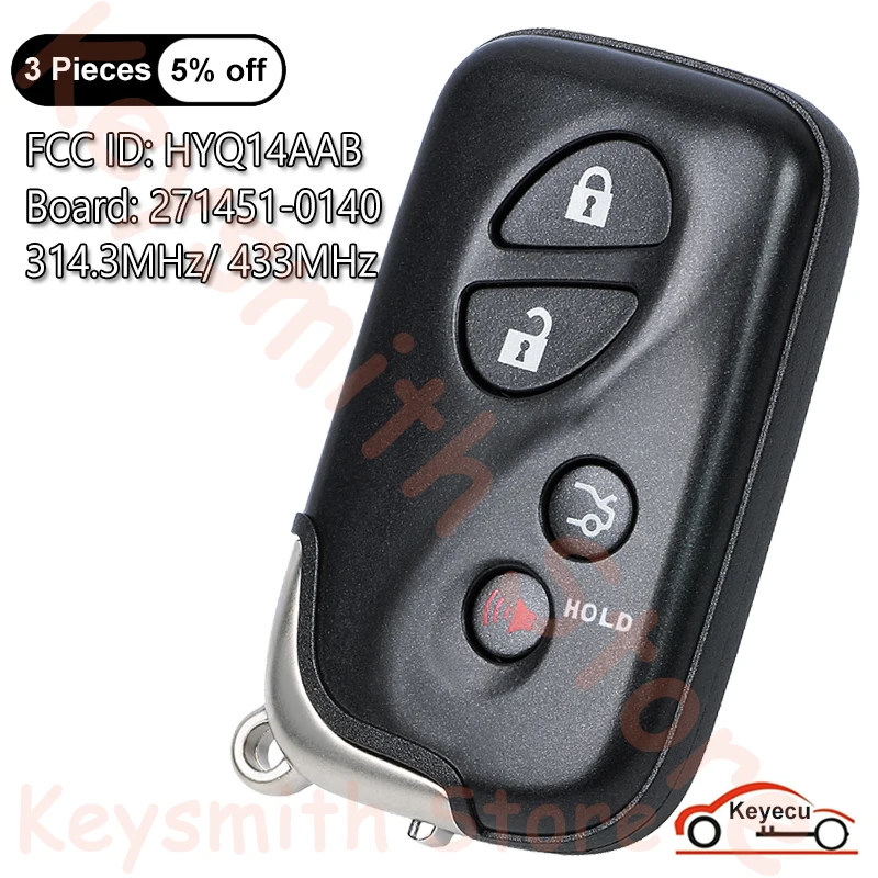 KEYECU 4 Buttons 314.3MHz 433MHz for Lexus IS250 IS350 ES350 GS430 2006-2010 Smart Remote Control Key Fob HYQ14AAB 271451-0140