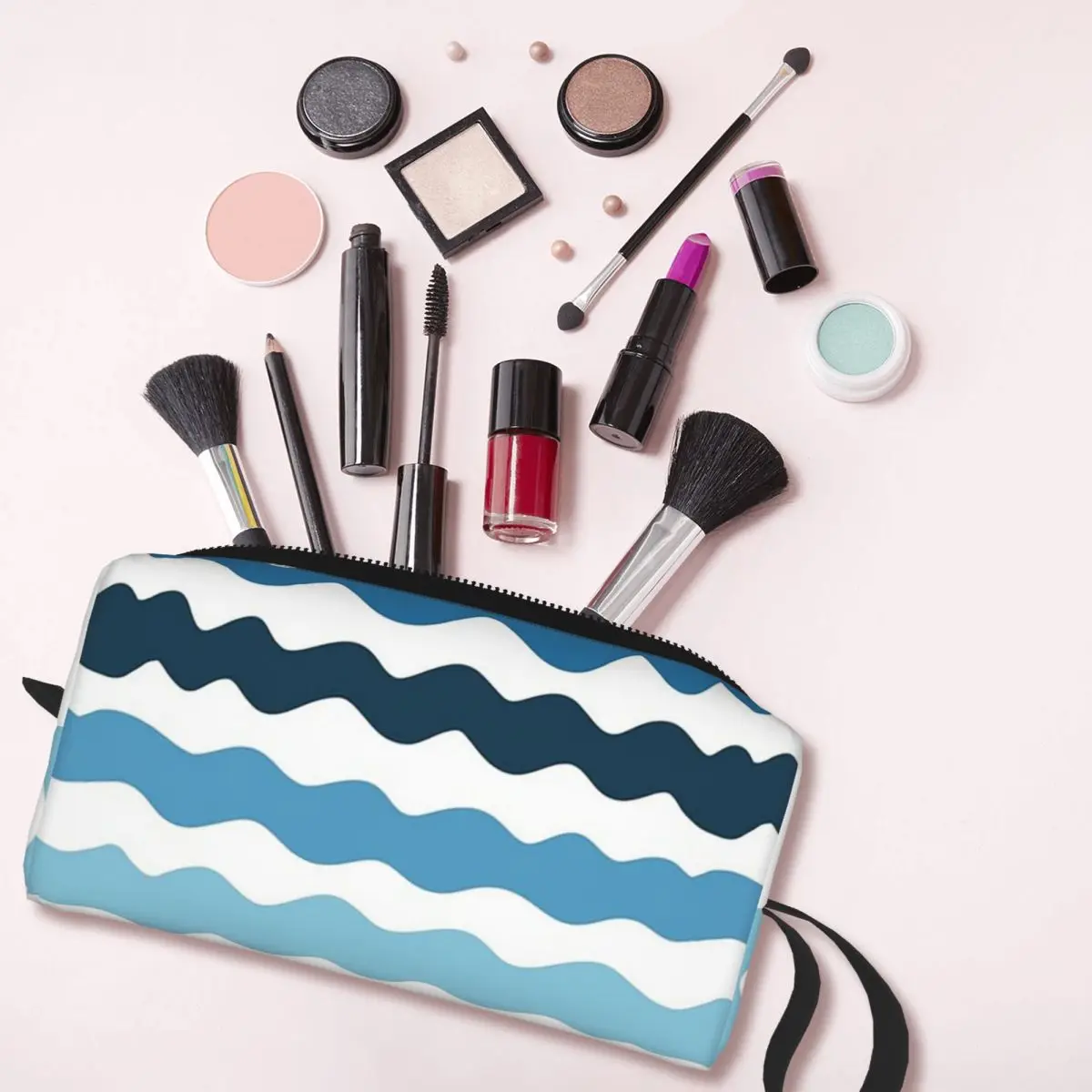 Abstract Blue Wave Pattern Calm Ocean Inspired Design Makeup Bag Cosmetic Organizer Toiletry Cosmetic Bag Women Beauty Travel